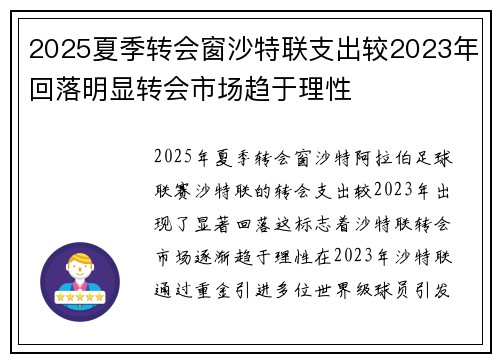 2025夏季转会窗沙特联支出较2023年回落明显转会市场趋于理性